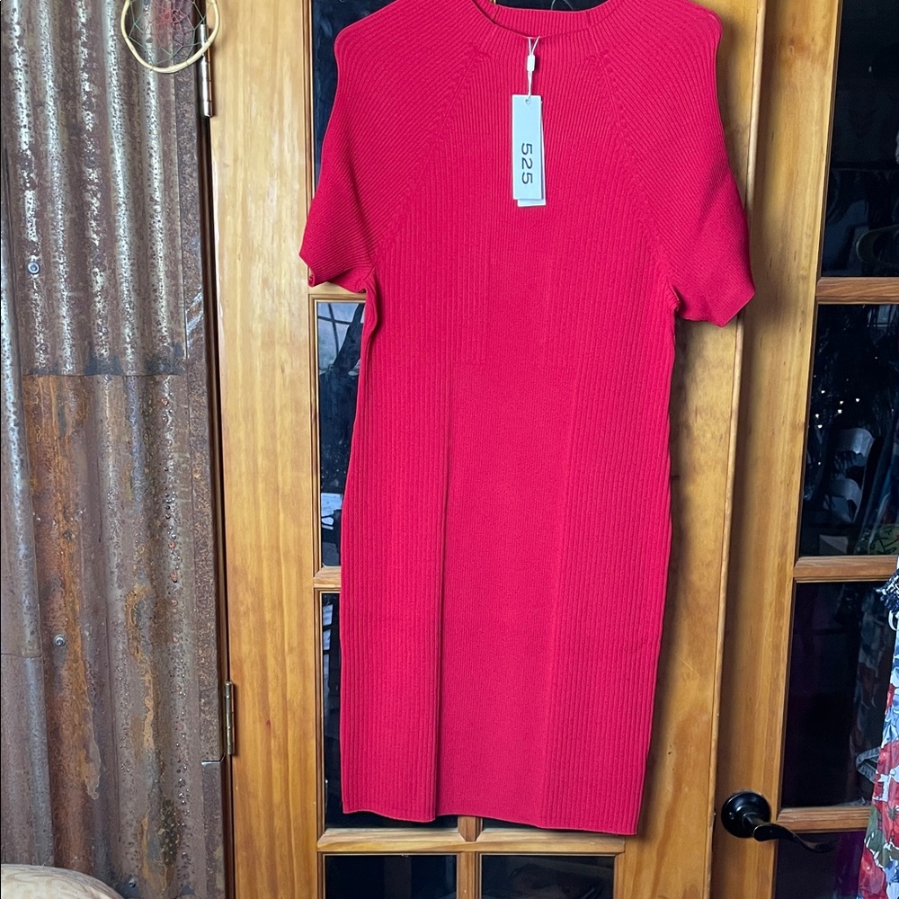 525 Bold Red Midi Dress, Size L